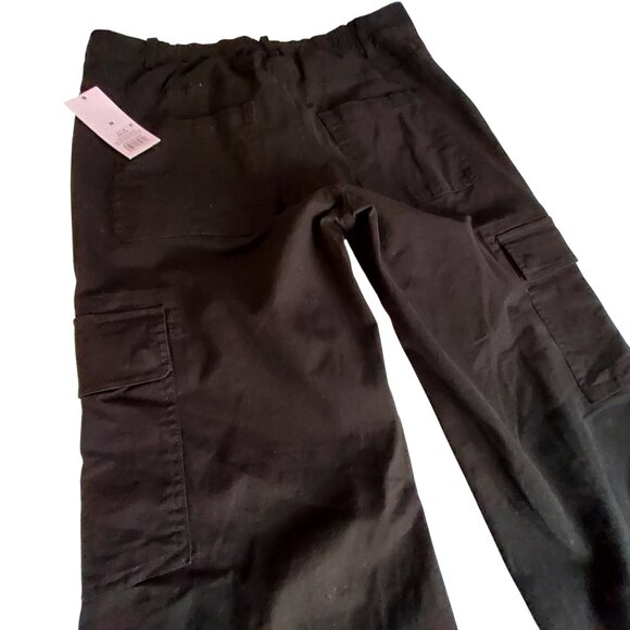 Wild Fable Black Cargo Pants M Elastic Waist Adjustable Hem 98% Cotton 2% Spande - Picture 14 of 14